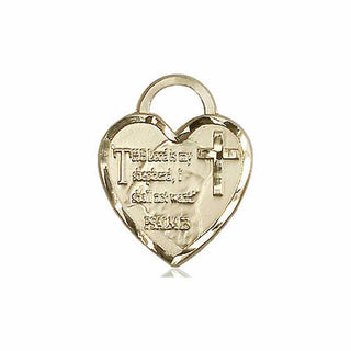 14kt Gold Lord Is My Shepherd Heart Medal Engraved Catholic Saint Jewelry