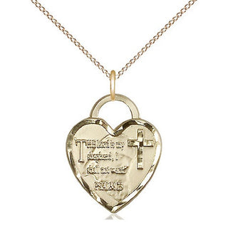 14kt Gold Lord Is My Shepherd Heart Medal Engraved Catholic Saint Jewelry