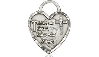 Sterling Silver Lord Is My Shepherd Heart Medal Engraved Catholic Saint Jewelry