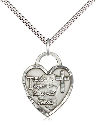 Sterling Silver Lord Is My Shepherd Heart Medal Religious Jewelry Engraved Catholic Saint Jewelry