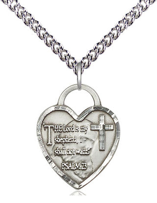 Sterling Silver Lord Is My Shepherd Heart Medal Religious Jewelry Engraved Catholic Saint Jewelry