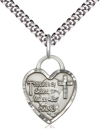 Sterling Silver Lord Is My Shepherd Heart Medal Religious Jewelry Engraved Catholic Saint Jewelry