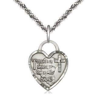 Sterling Silver Lord Is My Shepherd Heart Medal Religious Jewelry Engraved Catholic Saint Jewelry