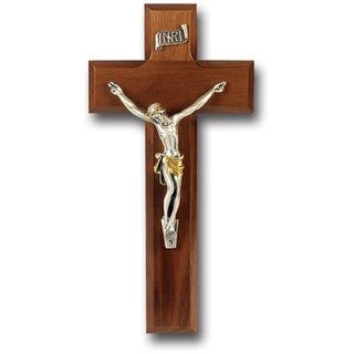 8" Walnut Cross With Antique Silver Corpus