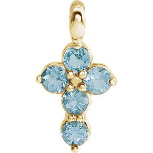 14K Gold Aquamarine Cross Pendant