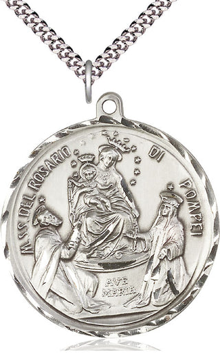 Sterling Silver Holy Rosary Pendant on an 24-inch Light Rhodium Heavy Curb Chain