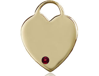 14kt Gold Filled Heart Pendant with a 3mm Garnet Swarovski stone on an 18-inch Gold Filled Light Curb Chain Engraved Catholic Saint Jewelry