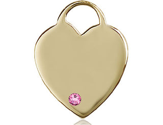 14kt Gold Filled Heart Pendant with a 3mm Rose Swarovski stone on an 18-inch Gold Filled Light Curb Chain Engraved Catholic Saint Jewelry