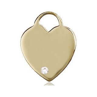 14kt Gold Filled Heart Pendant with a 3mm Crystal Swarovski stone on an 18-inch Gold Filled Light Curb Chain Engraved Catholic Saint Jewelry