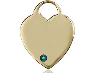 14kt Gold Filled Heart Pendant with a 3mm Emerald Swarovski stone on an 18-inch Gold Filled Light Curb Chain Engraved Catholic Saint Jewelry