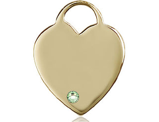 14kt Gold Filled Heart Pendant with a 3mm Peridot Swarovski stone on an 18-inch Gold Filled Light Curb Chain Engraved Catholic Saint Jewelry