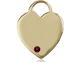 14kt Gold Heart Medal with a 3mm Garnet Swarovski stone Engraved Catholic Saint Jewelry