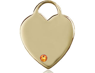 14kt Gold Heart Medal with a 3mm Topaz Swarovski stone Engraved Catholic Saint Jewelry