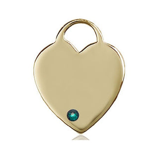 14kt Gold Heart Medal with a 3mm Emerald Swarovski stone Engraved Catholic Saint Jewelry