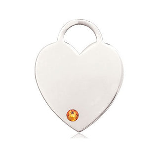 Sterling Silver Heart Pendant with a 3mm Topaz Swarovski stone on an 18-inch Sterling Silver Light Curb Chain Engraved Catholic Saint Jewelry