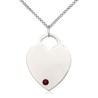 Sterling Silver Heart Charm Garnet | 18-inch Chain | Engravable