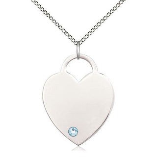 Sterling Silver Heart Charm Aqua | 18-inch Chain | Engravable