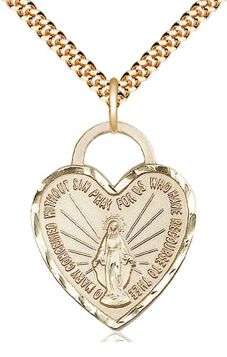 14kt Gold Filled Miraculous Heart Medal Catholic Jewelry Engraved Catholic Saint Jewelry
