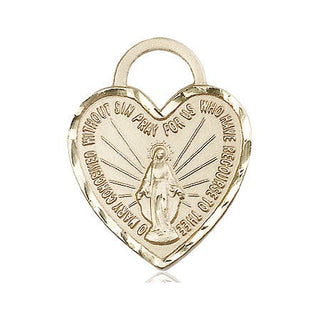 14kt Gold Miraculous Heart Medal Engraved Catholic Saint Jewelry