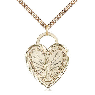 14kt Gold Miraculous Heart Medal Engraved Catholic Saint Jewelry