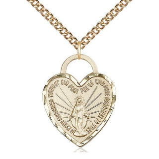 14kt Gold Miraculous Heart Medal Engraved Catholic Saint Jewelry