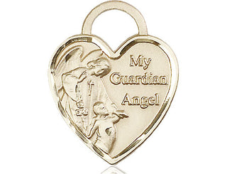 14kt Gold Filled Guardian Angel Heart Medal Engraved Catholic Saint Jewelry