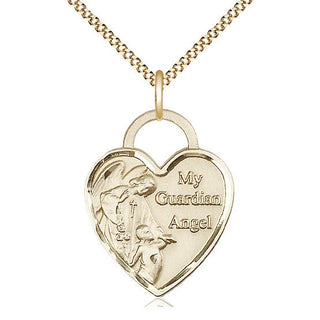 14kt Gold Filled Guardian Angel Heart Medal Catholic Jewelry Engraved Catholic Saint Jewelry