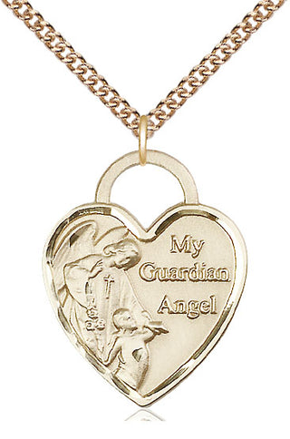 14kt Gold Filled Guardian Angel Heart Medal Catholic Jewelry Engraved Catholic Saint Jewelry