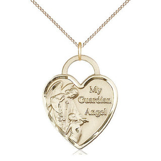 14kt Gold Guardian Angel Heart Medal Engraved Catholic Saint Jewelry
