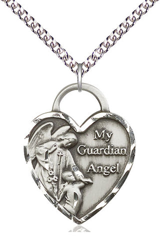 Sterling Silver Guardian Angel Heart Medal Catholic Jewelry Engraved Catholic Saint Jewelry