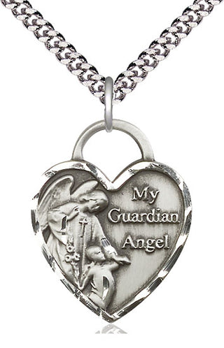 Sterling Silver Guardian Angel Heart Medal Catholic Jewelry Engraved Catholic Saint Jewelry
