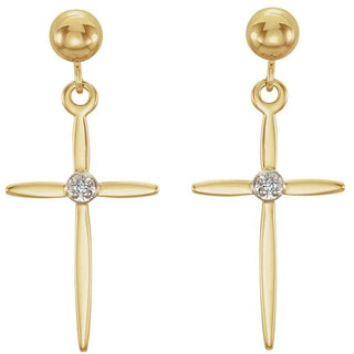 14K Yellow/White .01 CTW Natural Diamond Cross Earrings 