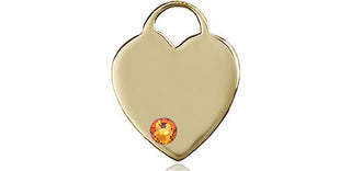 14kt Gold Filled Heart Pendant with a 3mm Topaz Swarovski stone on an 18-inch Gold Filled Light Curb Chain Engraved Catholic Saint Jewelry