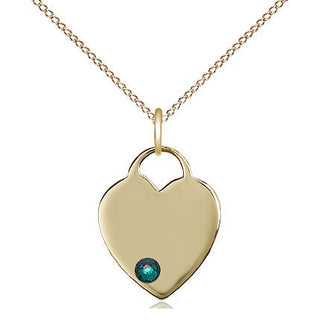 14kt Gold Filled Heart Charm Emerald Swarovski | 18-inch Chain | Engravable
