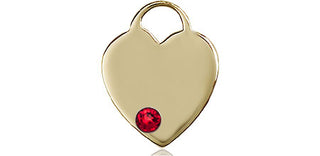 14kt Gold Filled Heart Pendant with a 3mm Ruby Swarovski stone on an 18-inch Gold Filled Light Curb Chain Engraved Catholic Saint Jewelry