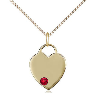 14kt Gold Filled Heart Charm Ruby Swarovski | 18-inch Chain | Engravable