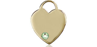 14kt Gold Filled Heart Pendant with a 3mm Peridot Swarovski stone on an 18-inch Gold Filled Light Curb Chain Engraved Catholic Saint Jewelry