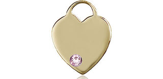 14kt Gold Heart Medal with a 3mm Light Amethyst Swarovski stone Engraved Catholic Saint Jewelry