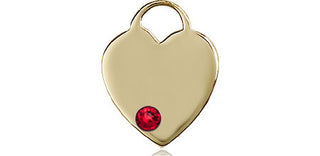 14kt Gold Heart Medal with a 3mm Ruby Swarovski stone Engraved Catholic Saint Jewelry