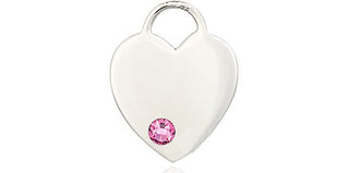 Sterling Silver Heart Pendant with a 3mm Rose Swarovski stone on an 18-inch Sterling Silver Light Curb Chain Engraved Catholic Saint Jewelry