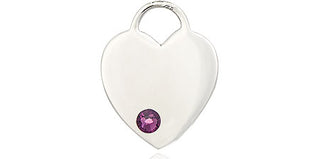 Sterling Silver Heart Pendant with a 3mm Amethyst Swarovski stone on an 18-inch Sterling Silver Light Curb Chain Engraved Catholic Saint Jewelry