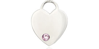 Sterling Silver Heart Pendant with a 3mm Light Amethyst Swarovski stone on an 18-inch Sterling Silver Light Curb Chain Engraved Catholic Saint Jewelry