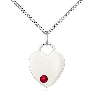 Sterling Silver Heart Charm Ruby | 18-inch Chain | Engravable