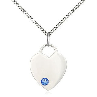 Sterling Silver Heart Charm Sapphire | 18-inch Chain | Engravable