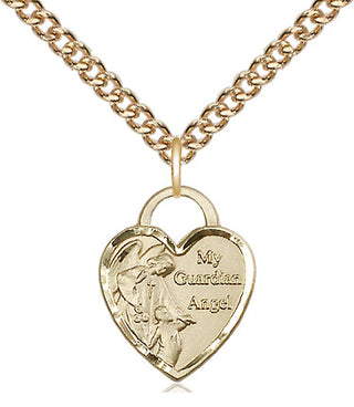 14kt Gold Filled Guardian Angel Heart Medal Religious Jewelry Engraved Catholic Saint Jewelry