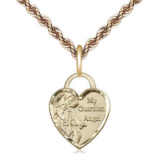 14kt Gold Filled Guardian Angel Heart Medal Religious Jewelry Engraved Catholic Saint Jewelry