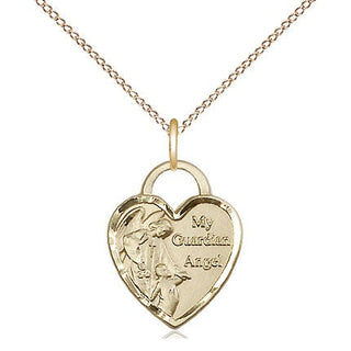 14kt Gold Guardian Angel Heart Medal Engraved Catholic Saint Jewelry