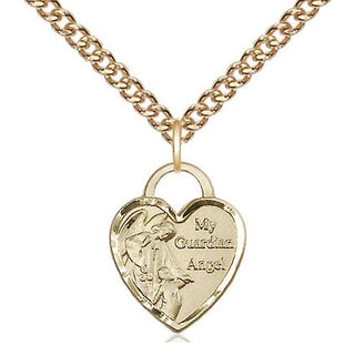 14kt Gold Guardian Angel Heart Medal Engraved Catholic Saint Jewelry