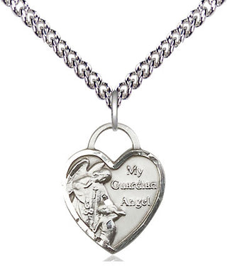 Sterling Silver Guardian Angel Heart Medal Religious Jewelry Engraved Catholic Saint Jewelry