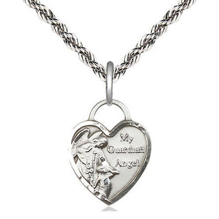 Sterling Silver Guardian Angel Heart Medal Religious Jewelry Engraved Catholic Saint Jewelry
